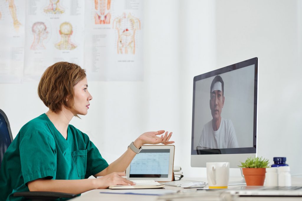 Doctor using telemedicine platform