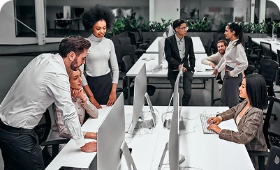 Neolytix team discussing data analytics and AI-driven business solutions in a collaborative meeting